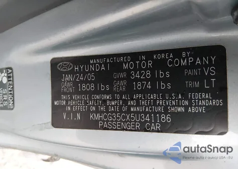 2005 Hyundai Accent Gls/Gt из США, поврежденный, VIN KMHCG35CX5U341186